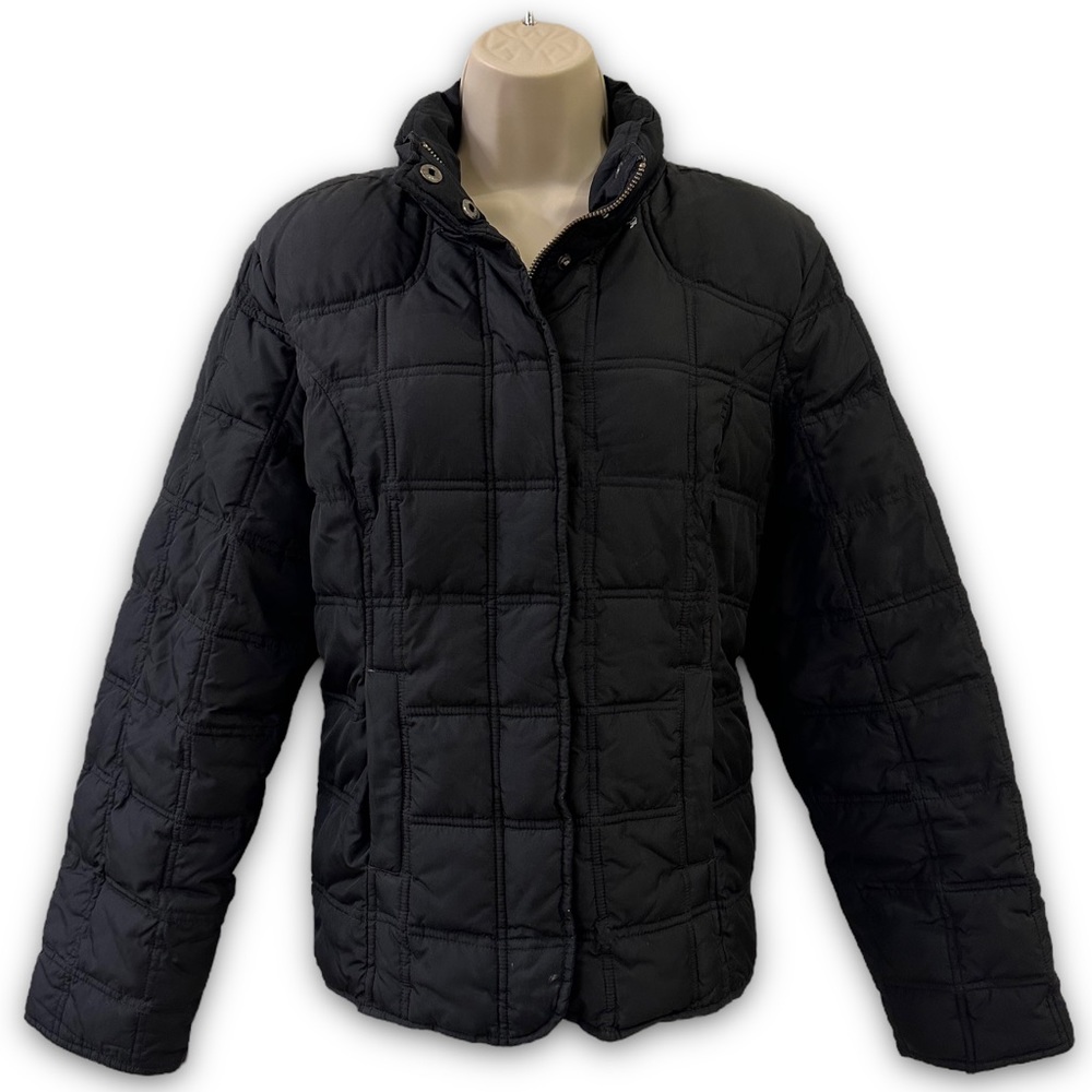 Gap Vintage Black Puffer Jacket Coat Size L Zipper Snap Buttons Heavyweight
